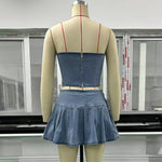 Strapless Denim Top & Pleated Skirt - Clothing