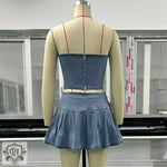 Strapless Denim Top & Pleated Skirt - Clothing