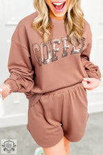 Mauve loungewear set with COFFEE print, perfect for relax relax in various euro sizes