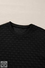 Black textured crewneck shirt from the Strawberry Pink Checkered Textured Set in UK sizes