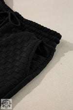 Black textured knit shorts from the Strawberry Pink Checkered Textured Set, available in UK sizes