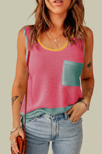 Pink waffle-knit tank top with mint green pocket in sizes Euro sizes for a relaxed fit