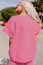 Pink textured knit top from the Strawberry Pink Loose Fit T Shirt and Drawstring Pants Set