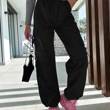 Women Pants Street Overalls Multi Pocket Lace up Trousers Metal Buckle Loose Straight Leg Ankle Banded Pants Trousers - Quality Home Clothing| Beauty