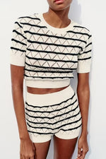 Stripe Pattern Knitted Top & Shorts - Clothing