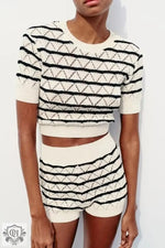 Stripe Pattern Knitted Top & Shorts - Clothing