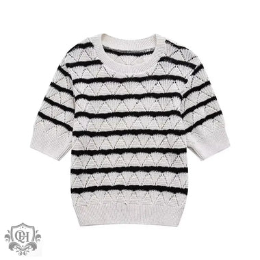 Stripe Pattern Knitted Top & Shorts - Clothing