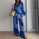 Stripe Pattern Shirt & Wide Leg Trousers - Clothing