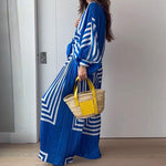 Stripe Pattern Shirt & Wide Leg Trousers - Clothing