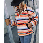 Plush Striped Collared Pullover Sweater - QH Clothing