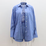 Striped Cotton Shirt & Shorts Set - Clothing