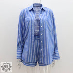 Striped Cotton Shirt & Shorts Set - Clothing