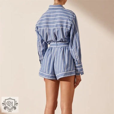 Striped Cotton Shirt & Shorts Set - Clothing