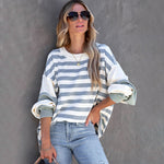 Stripe Patchwork Puff Sleeve Sweater - QH Clothing