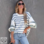 Stripe Patchwork Puff Sleeve Sweater - QH Clothing