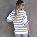 Stripe Patchwork Puff Sleeve Sweater - QH Clothing