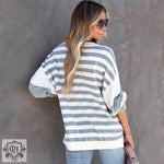 Stripe Patchwork Puff Sleeve Sweater - QH Clothing