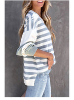 Stripe Patchwork Puff Sleeve Sweater - QH Clothing