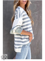 Stripe Patchwork Puff Sleeve Sweater - QH Clothing