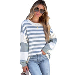 Stripe Patchwork Puff Sleeve Sweater - QH Clothing