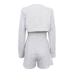 Striped Deep Plunge Top & Shorts Set - Clothing