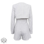 Striped Deep Plunge Top & Shorts Set - Clothing