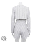 Striped Deep Plunge Top & Shorts Set - Clothing