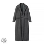 Striped Woolen Double Breasted Coat - QH Clothing