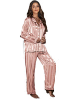 Jacquard Wide Stripe Home Wear Set Pajamas Women Supply Satin Cardigan Long Sleeve - Quality Home Clothing| Beauty