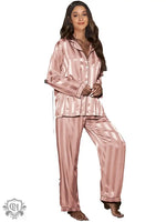 Jacquard Wide Stripe Home Wear Set Pajamas Women Supply Satin Cardigan Long Sleeve - Quality Home Clothing| Beauty