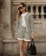 Striped Long Sleeve Top & Pocketed Shorts - Clothing