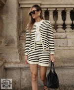 Striped Long Sleeve Top & Pocketed Shorts - Clothing