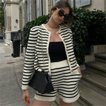 Striped Long Sleeve Top & Pocketed Shorts - Clothing