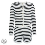 Striped Long Sleeve Top & Pocketed Shorts - Clothing