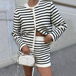 Striped Long Sleeve Top & Pocketed Shorts - Clothing