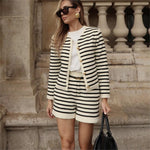 Striped Long Sleeve Top & Pocketed Shorts - Clothing