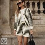 Striped Long Sleeve Top & Pocketed Shorts - Clothing