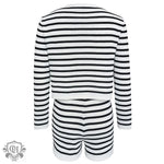 Striped Long Sleeve Top & Pocketed Shorts - Clothing