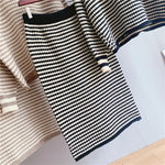 Striped Round Neck Pullover & Skirt Set - Clothing