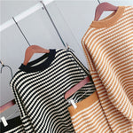 Striped Round Neck Pullover & Skirt Set - Clothing