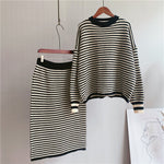 Striped Round Neck Pullover & Skirt Set - One Size / Multi-2 - Clothing