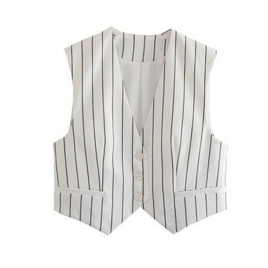 Striped V-Neck Vest - Clothing