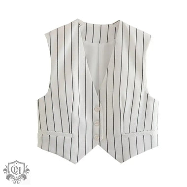 Striped V-Neck Vest - Clothing