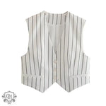 Striped V-Neck Vest - S / White - Clothing