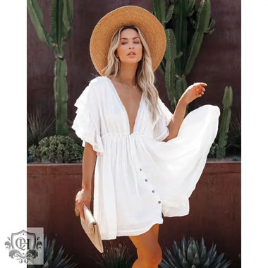 Slub Cotton Backless Beach Dress - QH Clothing