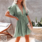 Slub Cotton Backless Beach Dress - QH Clothing