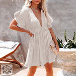 Slub Cotton Backless Beach Dress - QH Clothing