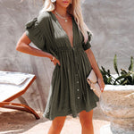 Slub Cotton Backless Beach Dress - QH Clothing