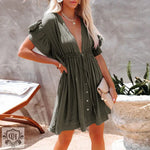 Slub Cotton Backless Beach Dress - QH Clothing