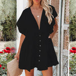 Slub Cotton Backless Beach Dress - QH Clothing